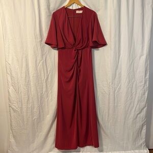 Keepsake The Label ‘No Love’ Washed Red Knotted Vneck Kimono Sleeve Maxi Dress